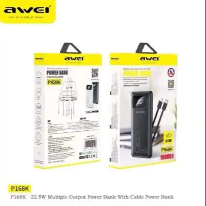 Awei P168K 10000mAh 22.5W Power Bank Fast Charging with LCD Display and Built-in Cables